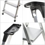 DRABINA ALUMINIOWA 3 STOPNIOWA SKŁADANA DOMOWA MOCNA PÓŁKA +HAK 125kg POVES