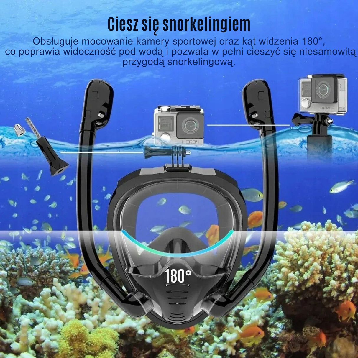 Maska do Snorkelingu Nurkowania Pełno-twarzowa z Dwoma Rurkami Rozmiar L/XL