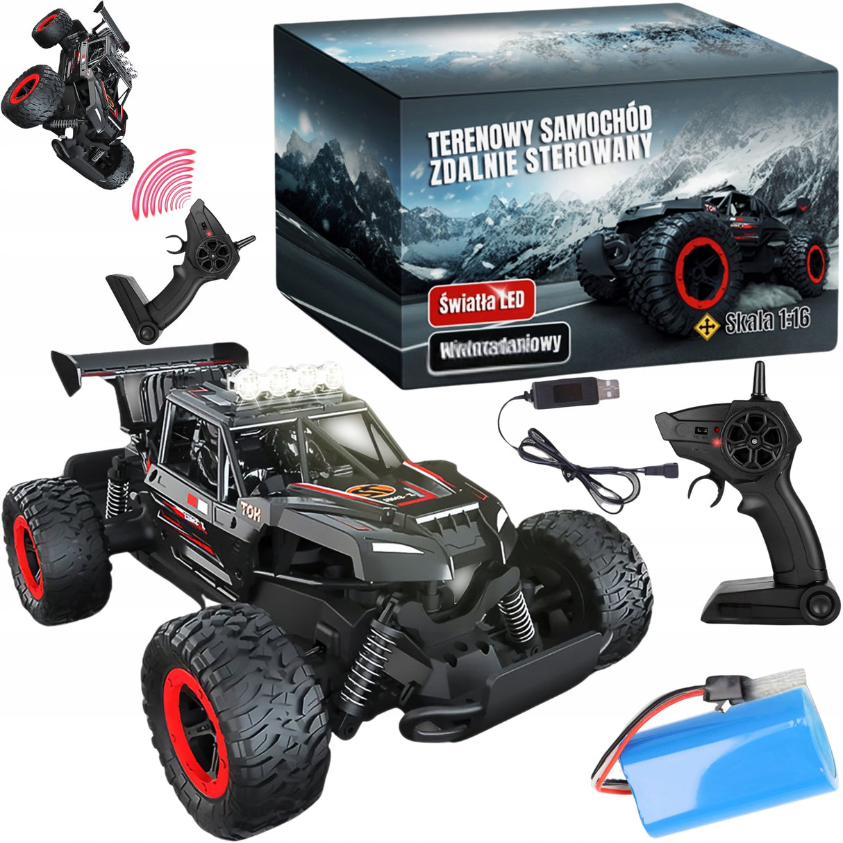 Zdalnie Sterowany Samochód Terenowy RC 4x4 Szybkie Auto LED Solidny Drift