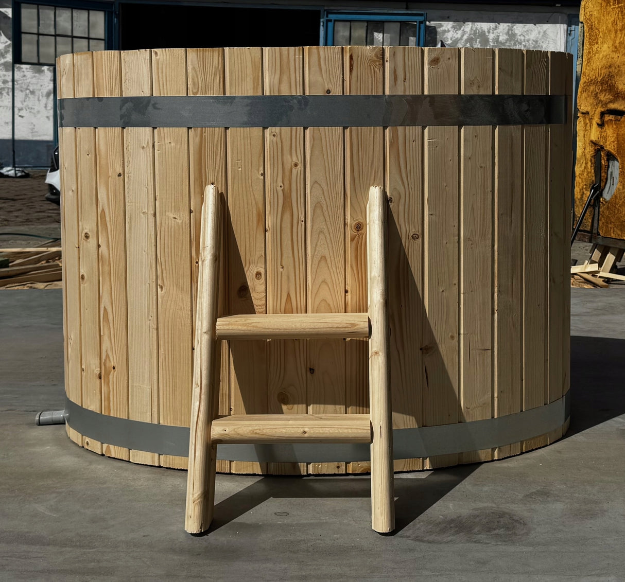Sauna Ogrodowa z Piecem i Balią 120 cm Szwedzkie Drewno Beczka 240 cm