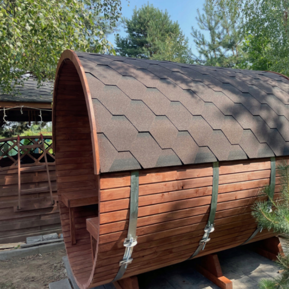 Sauna Ogrodowa Beczka Szwedzkie Drewno 240 cm z Piecem HARVIA VEGA BC80