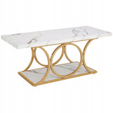 Stolik Kawowy Prostokątny 2 Poziomy Biały Złoty HOGA-C0848X 118x56,4x46,9cm