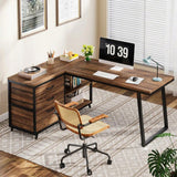 Biurko Komputerowe HOGA-JW0655 Brązowe/Czarne 135 x 100 x 75 cm Litera L