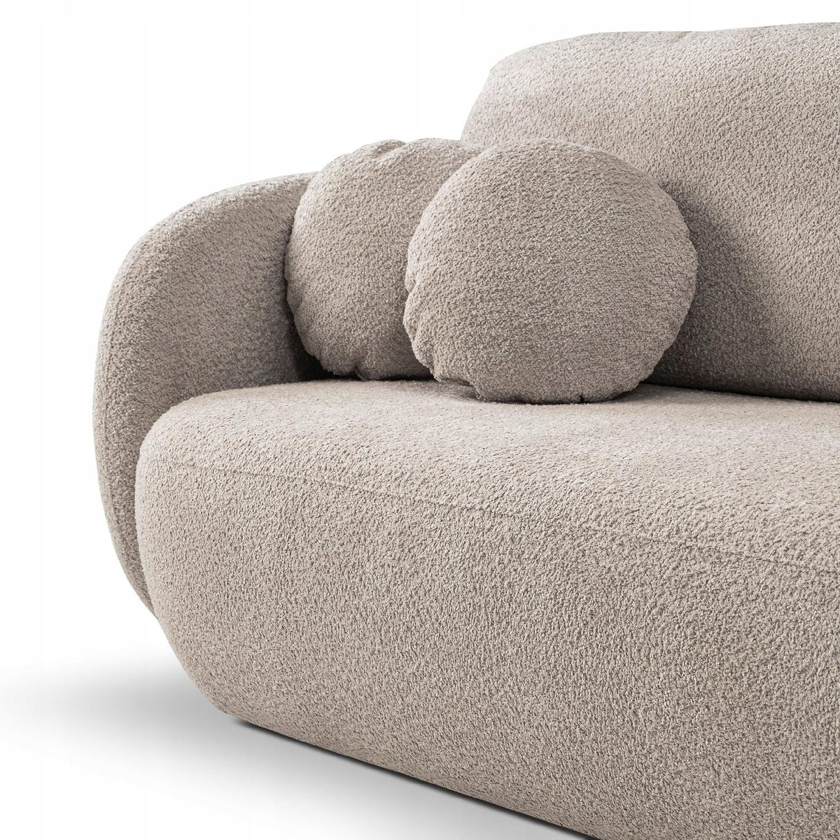 Sofa Rozkładana z Pojemnikiem na Pościel Obły Kształt Boucle Beżowa 238x101