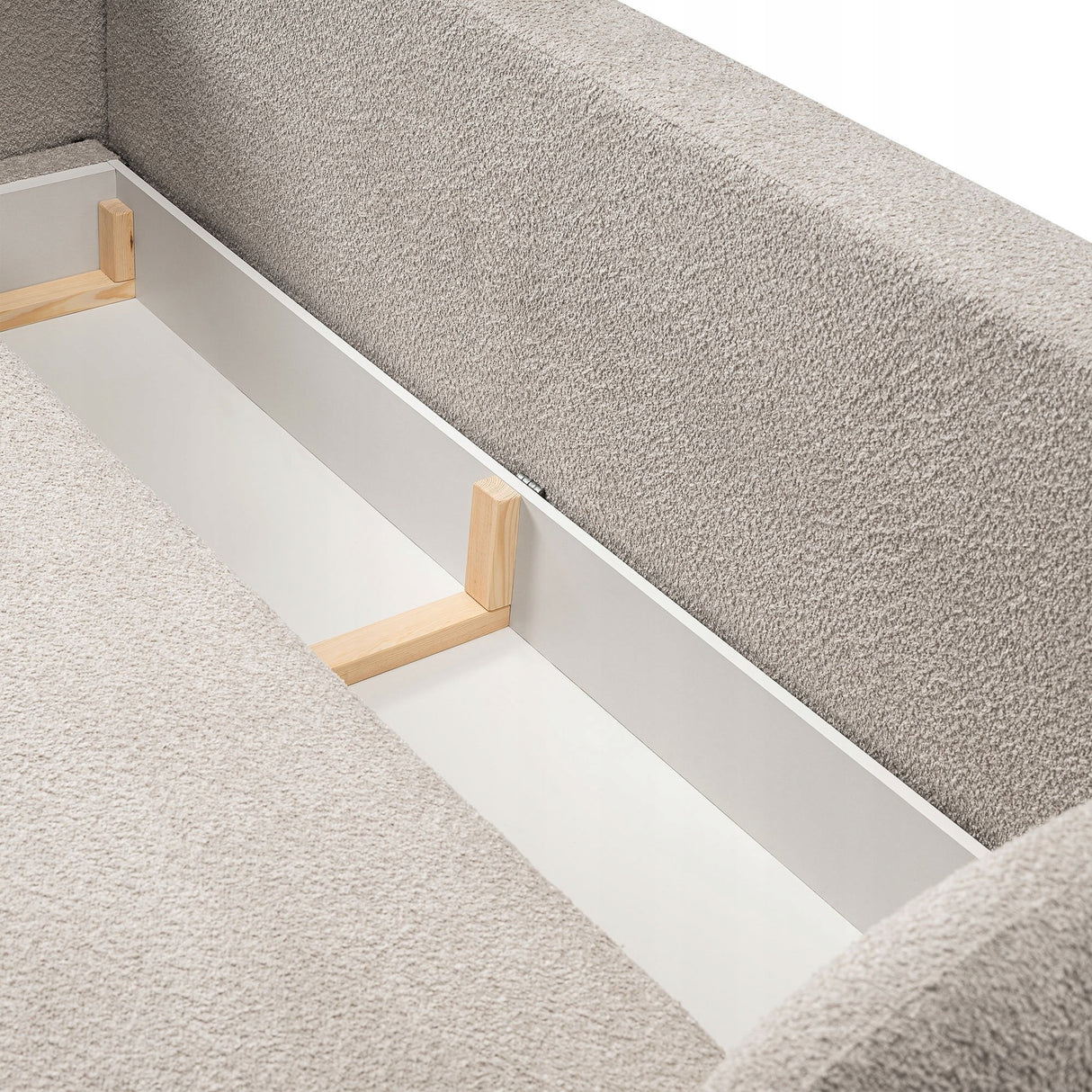 Sofa Rozkładana z Pojemnikiem na Pościel Obły Kształt Boucle Beżowa 238x101