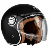 Kask Motocyklowy Elegancki Premium Neo-Retro Czarny Mat Skóra Beż Nox S