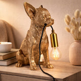 Lampa Złoty Pies Stołowa Funkcjonalna Lampka Elegancka Chihuahua Złota 32cm