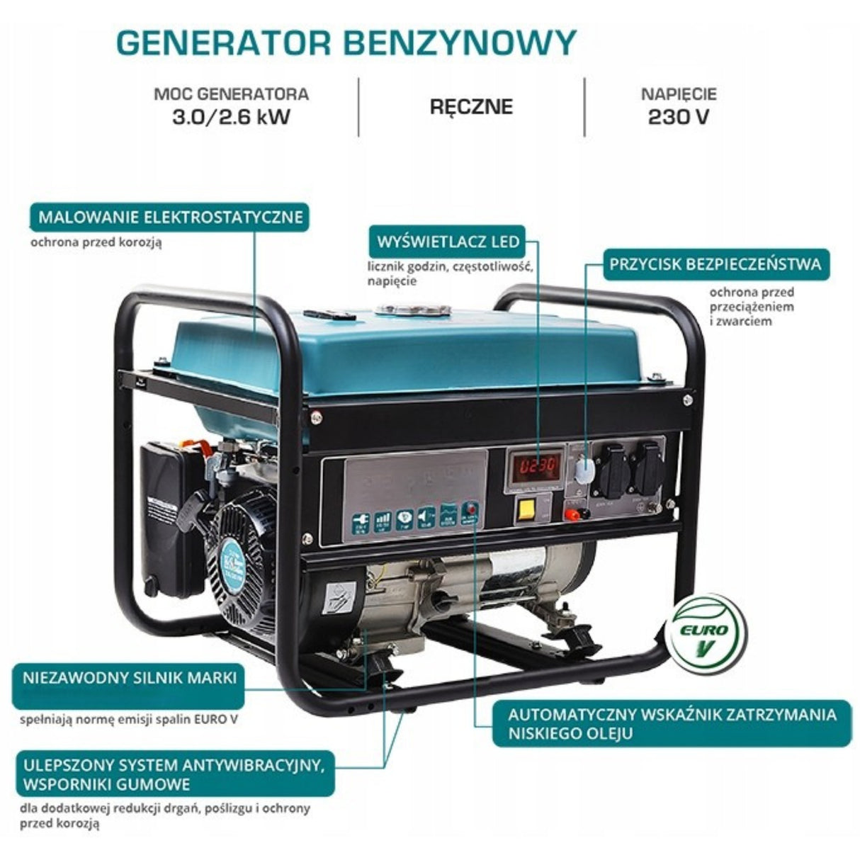 Agregat Prądotwórczy 3000W Benzynowy Jednofazowy Przenośny 230V