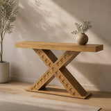 Stolik Konsolowy HOGA-ZF0002 Rustykalny Brąz 33,7x145,1x81,4 cm Płyta MDF