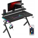 Biurko Gamingowe dla Gracza Młodzieżowe z Nadstawką+Uchwyty RGB LED Czarne