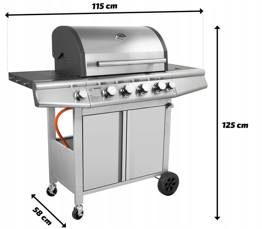 Grill Gazowy Ogrodowy Nierdzewny Żeliwny Ruszt 4+1 17,4kW Z Szafą na Butle