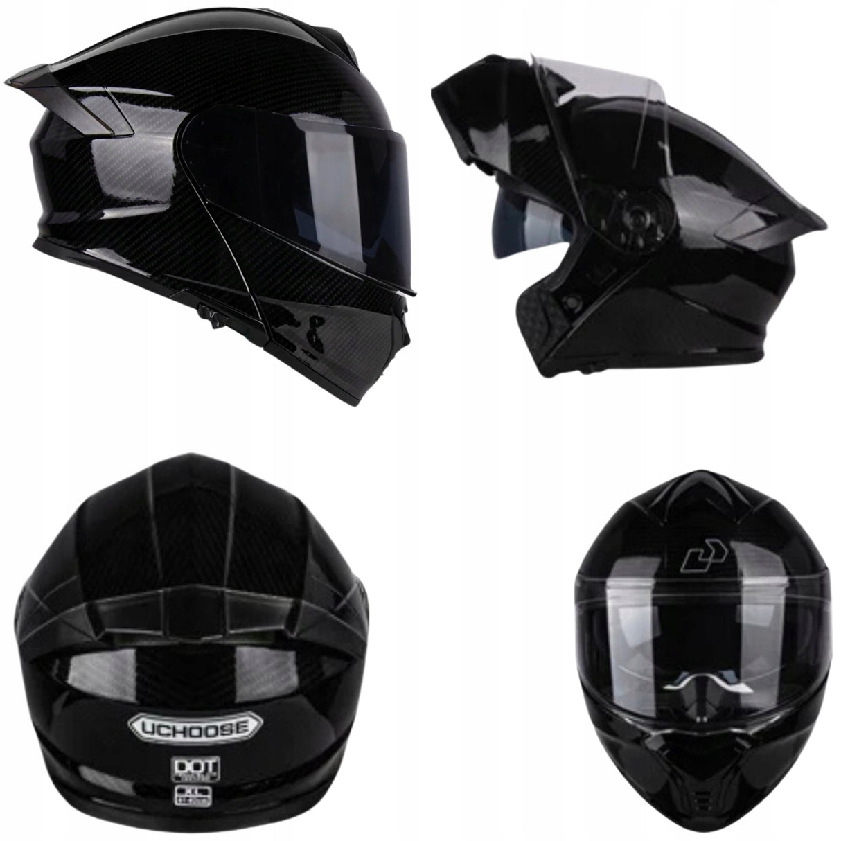 Kask Motocyklowy Szczękowy Czarny Podwójnie Przeciwsłoneczny Rozmiar S