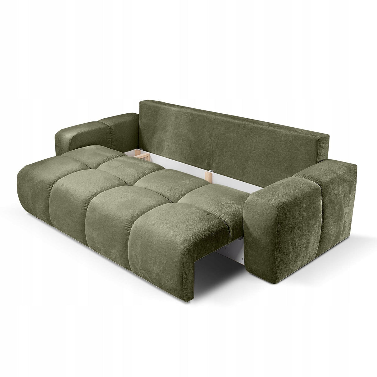 Sofa z Funkcją Spania Pojemnikiem Oliwkowo-Zielona Tkanina Perfect Harmony