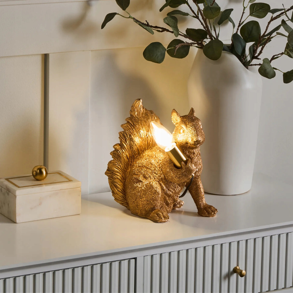 Lampa Stołowa Złota Wiewiórka Lampka Nocna Elegancka w Kształcie Wiewiórki