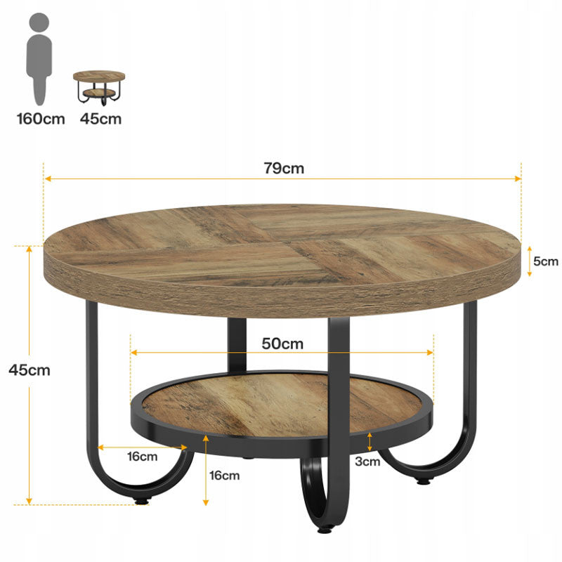 Stolik Kawowy HOGA-ZF0009X 80x80x45cm Czarny Brązowy Płyta MDF Wodoodporny
