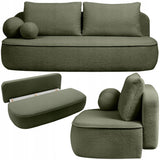Sofa Zaokrąglony Kształt z Funkcją Spania Pojemnikiem Ciemnozielona 212x100