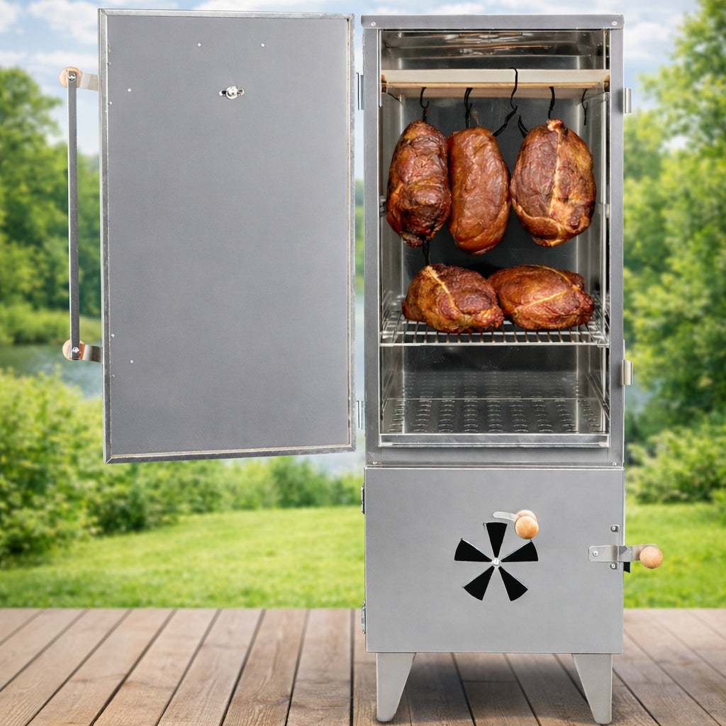 Wędzarnia Ogrodowa Domowa z Funkcją Grill Nierdzewna Stalowa 2w1 Srebrna