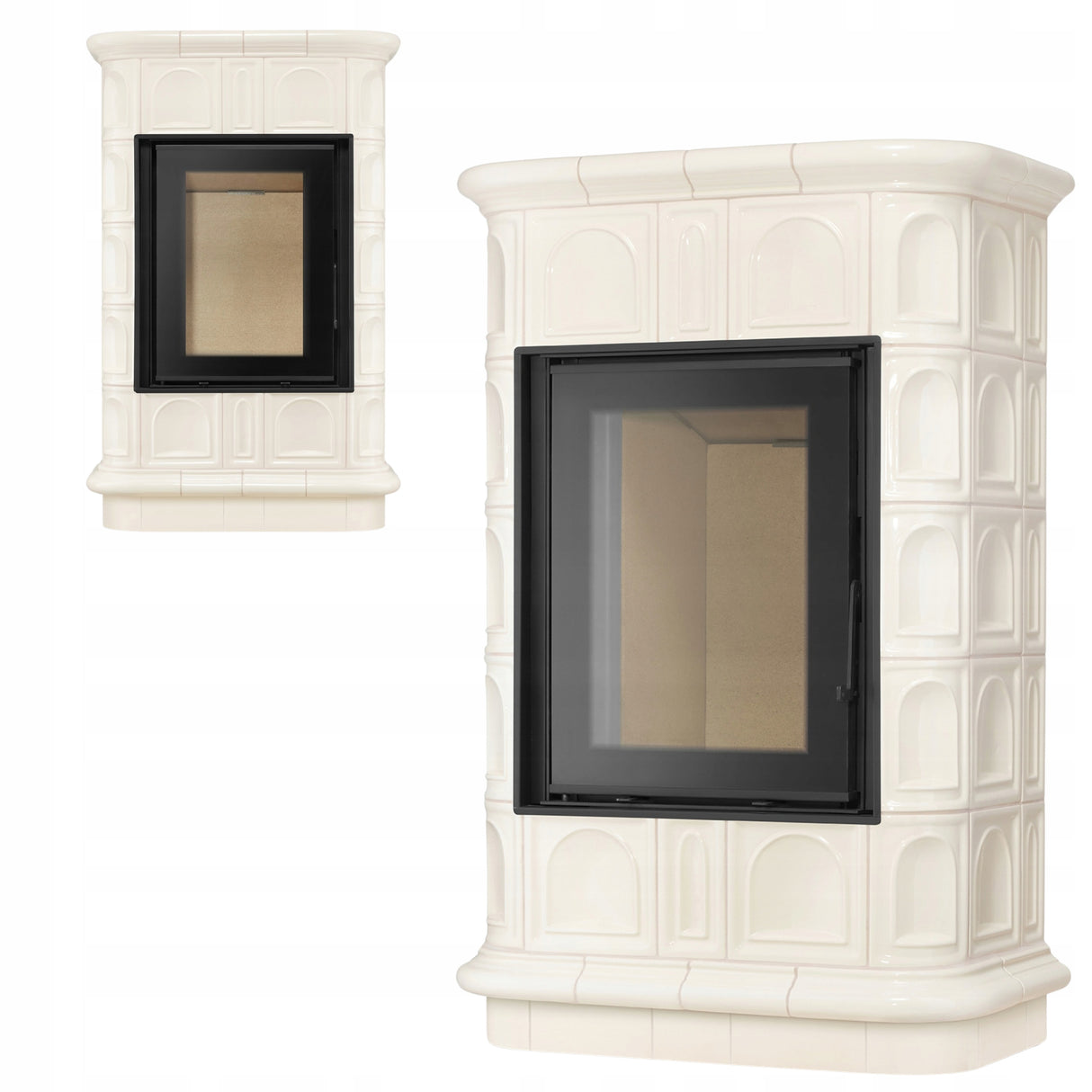 Piec Kominek Piecyk Kaflowy Ceramiczny Koza Beżowy 8kW Obudowa Kominkowa