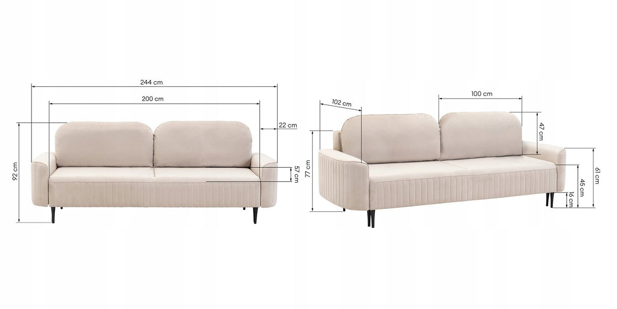 Sofa Rozkładana z Pojemnikiem na Pościel Welurowa Salonowa Beżowa 244x102cm