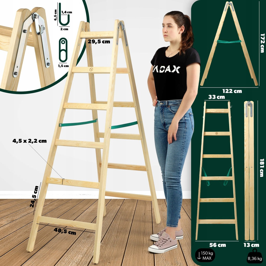 DRABINA DREWNIANA MALARSKA ROZSTAWNA 2x6 SZCZEBLI DWUSTRONNA 150kg POVES
