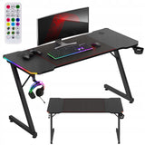 Biurko Komputerowe Gamingowe Ledy RGB Pilot + Podkładka XXL Karbon Czarne