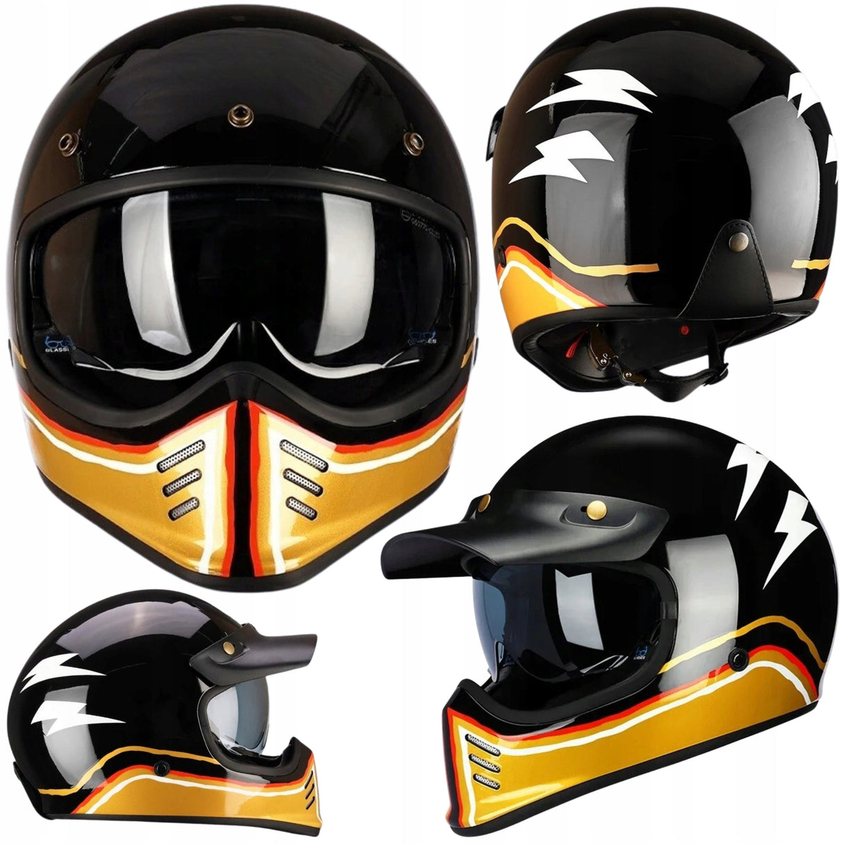 Kask Motocyklowy Pełna Twarz Vintage Retro Oddychający Motocross Rozmiar M