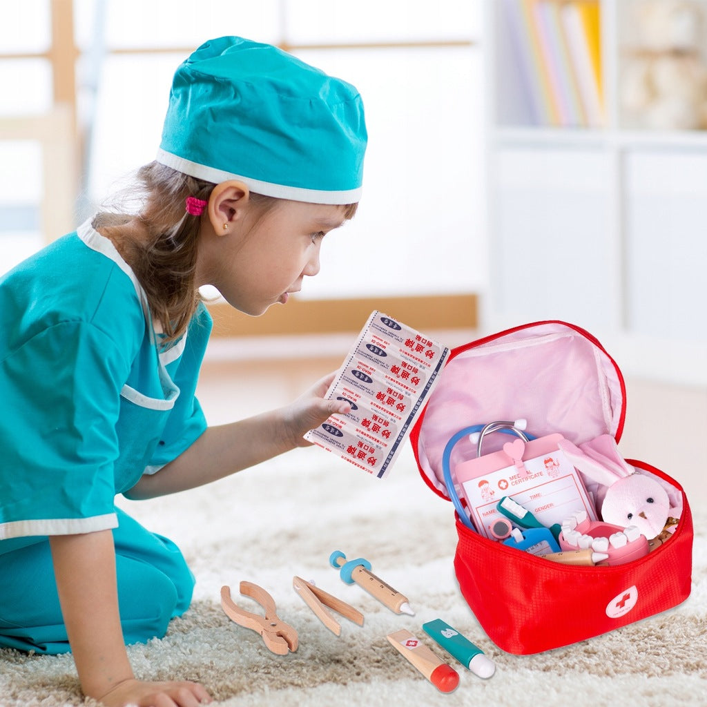Zestaw Małego Lekarza Doktora Dentysty w Walizce dla Dzieci Drewniany
