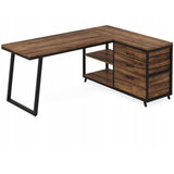 Biurko Komputerowe HOGA-JW0655 Brązowe/Czarne 135 x 100 x 75 cm Litera L