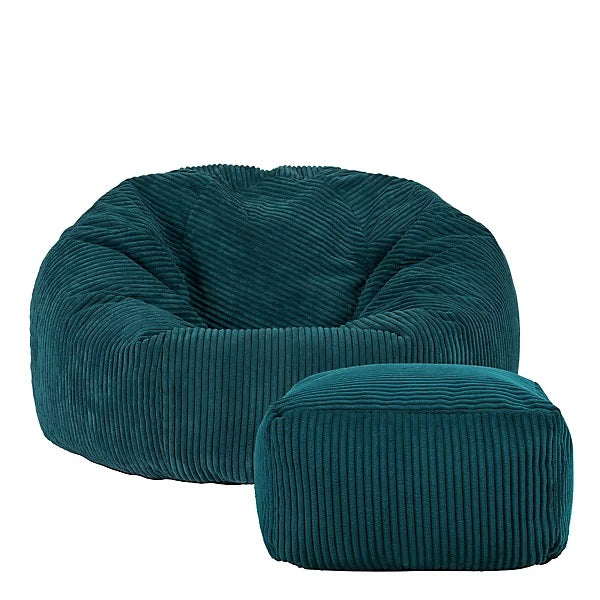 Pufa Worek Poves Kingston Cord Zielona Z Podnóżkiem 85x85x50cm Sztruksowy