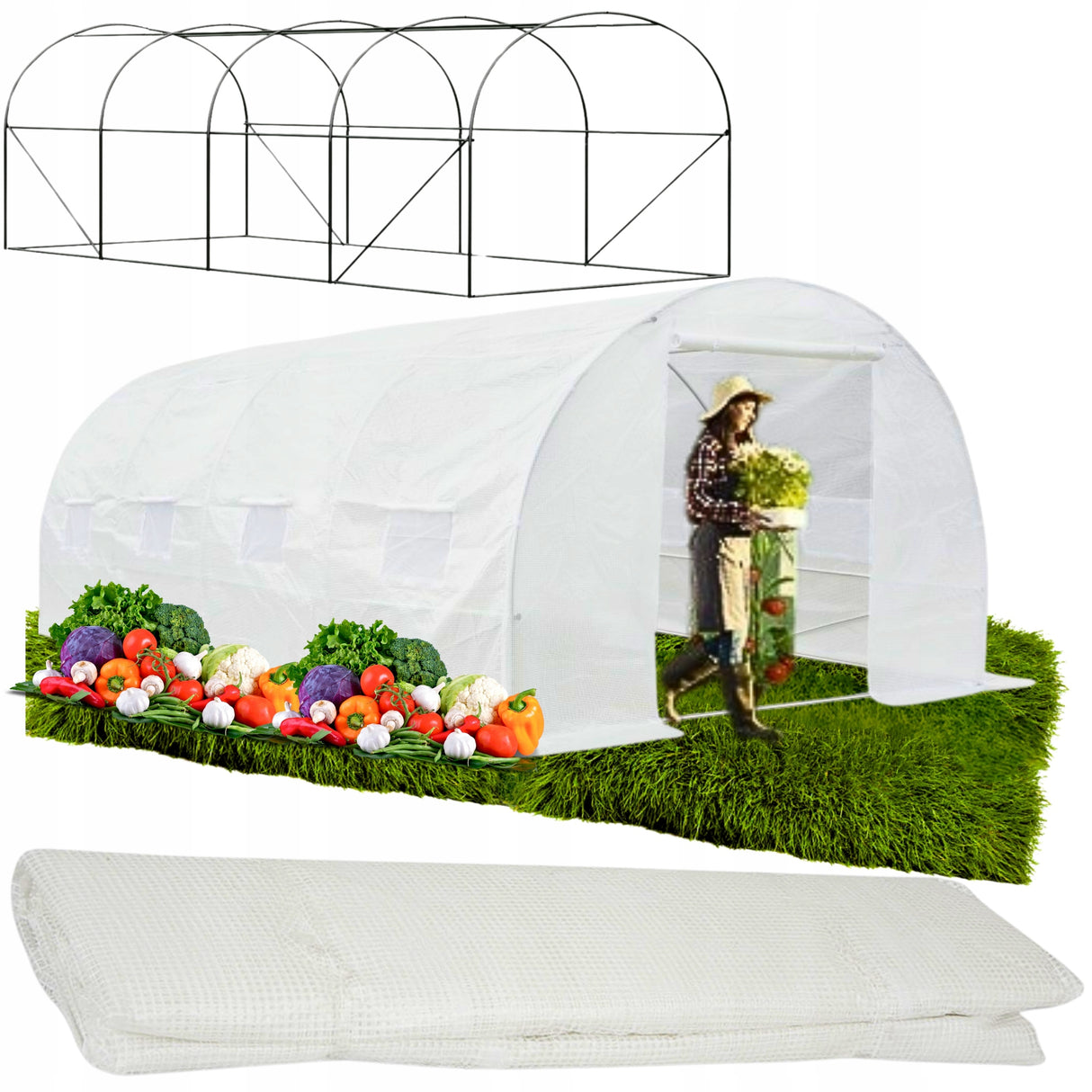 Tunel Foliowy [18 m²] 6x3m [FOLIA + STELAŻ] | BIAŁY | STELAŻ 25mm |