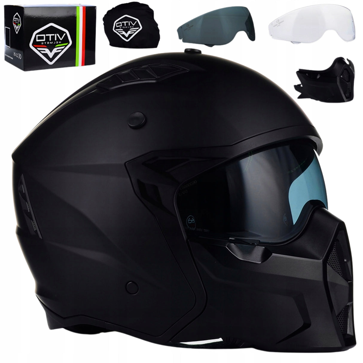 Kask Motocyklowy Predatora Daszek + 2xSzyba Czarny Mat M 4w1 Vito