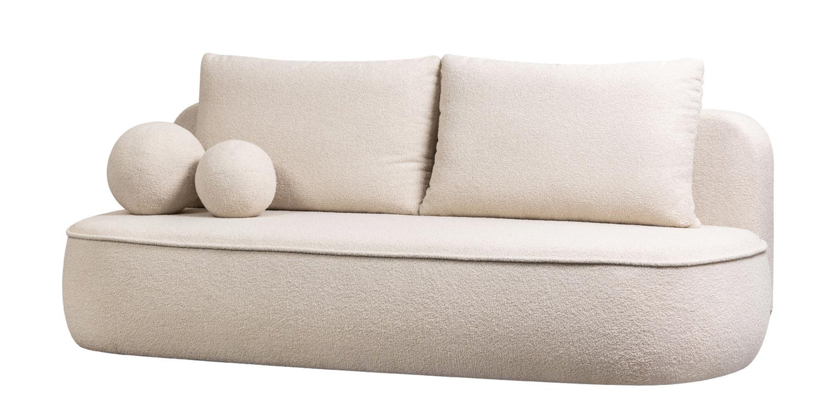 Sofa Zaokrąglony Kształt z Funkcją Spania i Pojemnikiem Jasnobeżowa 212x100