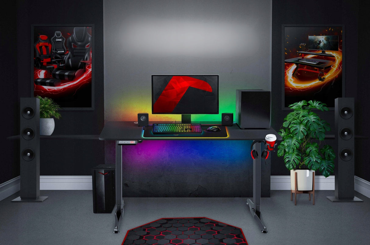 Biurko Elektryczne Regulowane Gamingowe Biurowe Panel LED Duże Czarne 140cm