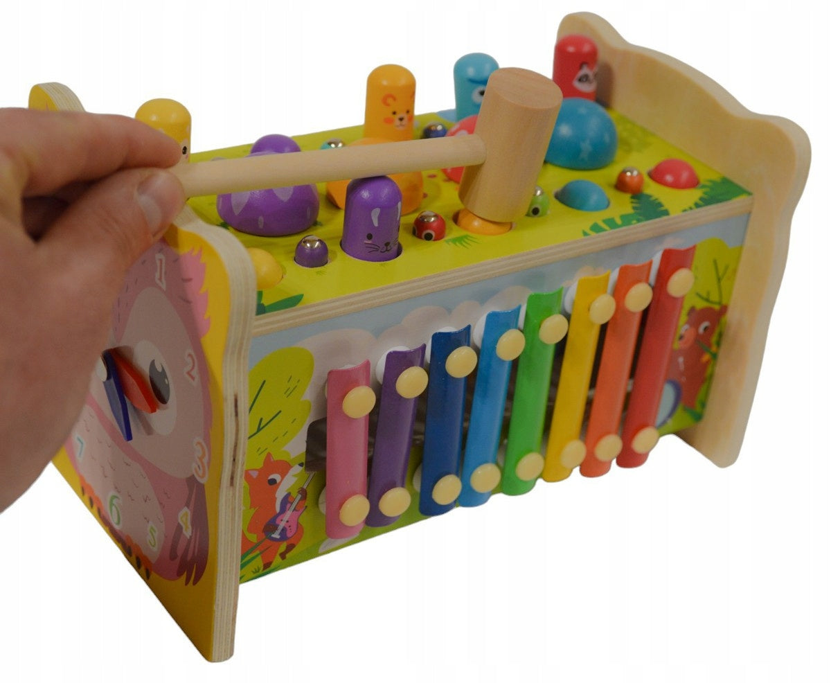 Kostka Edukacyjna Sorter Drewniany Wbijak Cymbałki Klocki Prezent Układanka