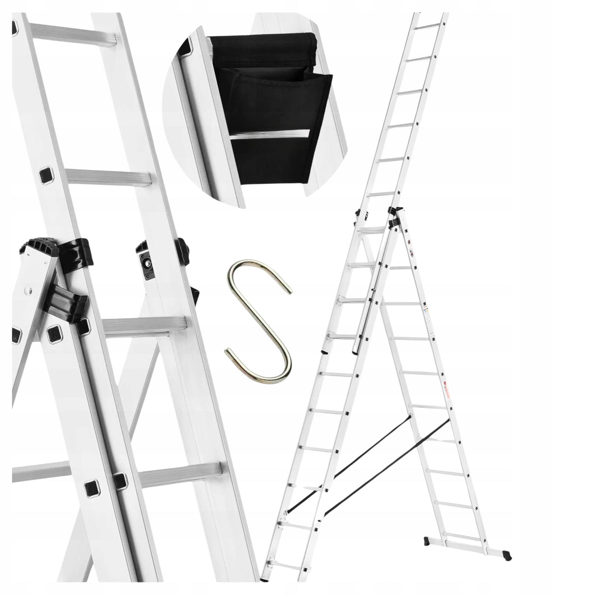 Drabina aluminiowa 3x8 wielofunkcyjna na schody 6,48m 150kg + GRATIS POVES
