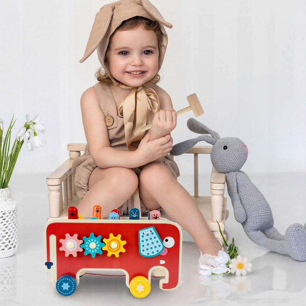 Gra Układanka Drewniana Edukacyjna Słonik Kostka Wbijak Słoń Montessori