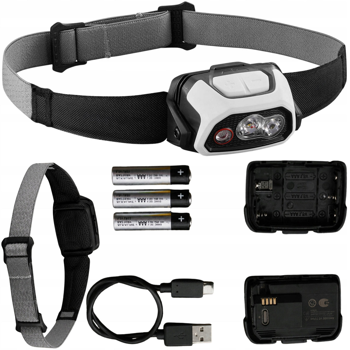 Lampka Czołowa USB V3 o Mocy 600 Lumenów Biała Mocna Czołówka Trekkingowa