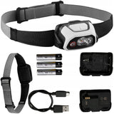 Lampka Czołowa USB V3 o Mocy 600 Lumenów Biała Mocna Czołówka Trekkingowa