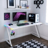 Biurko Komputerowe Gamingowe Ledy RGB Pilot + Podkładka XXL Karbon Białe
