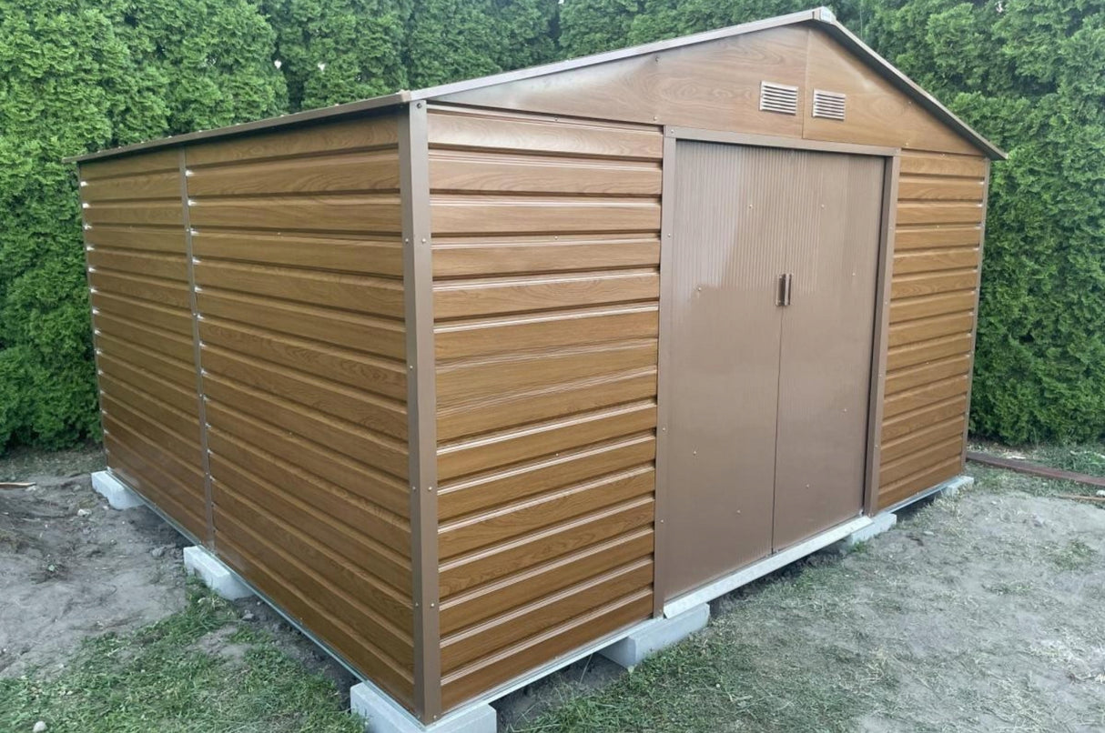 Szopa na Narzędzia Ogrodowe Blaszana Domek Imitacja Drewna 340x319cm 10,2m2