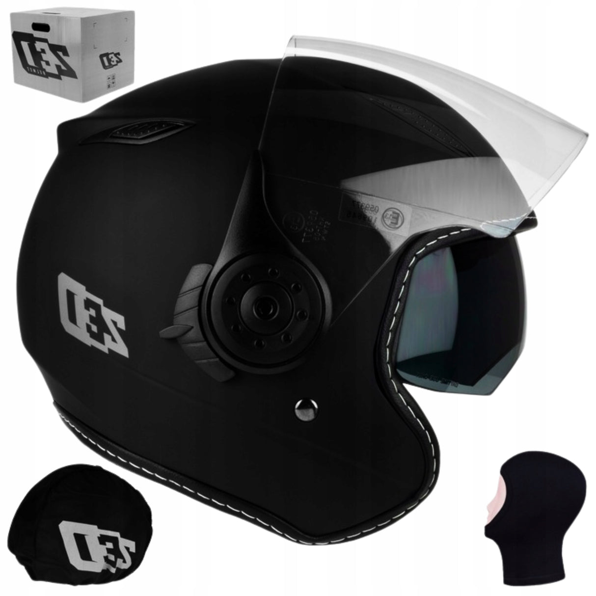Kask Motocyklowy Otwarty ZED C5 Blenda + Kominiarka Czarny S