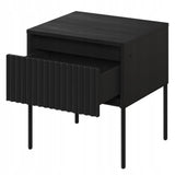 Stolik Nocny Ryflowany Front z Oświetleniem LED Prostokątny Czarny 40x46 cm