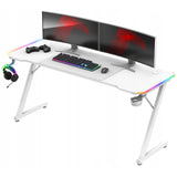 Biurko Komputerowe Gamingowe Biurowe Młodzieżowe RGB Karbon Podkładka Białe