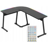 Biurko Gamingowe Młodzieżowe Narożne RGB LED Pilot Dwustronne L/P Czarne