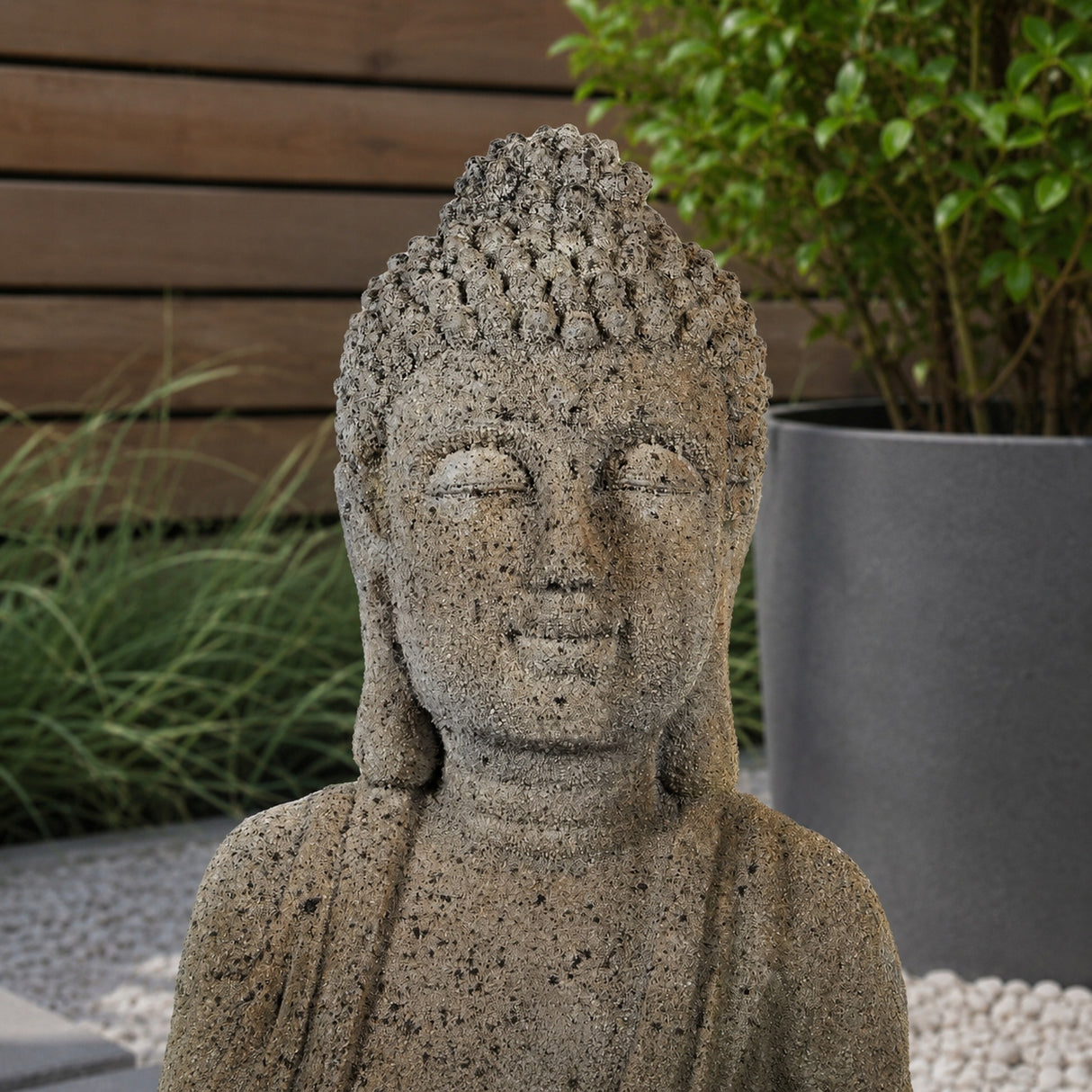 Rzeźba Ogrodowa Dekoracyjna do Ogrodu Wnętrza Ozdobna Budda Szary Figurka