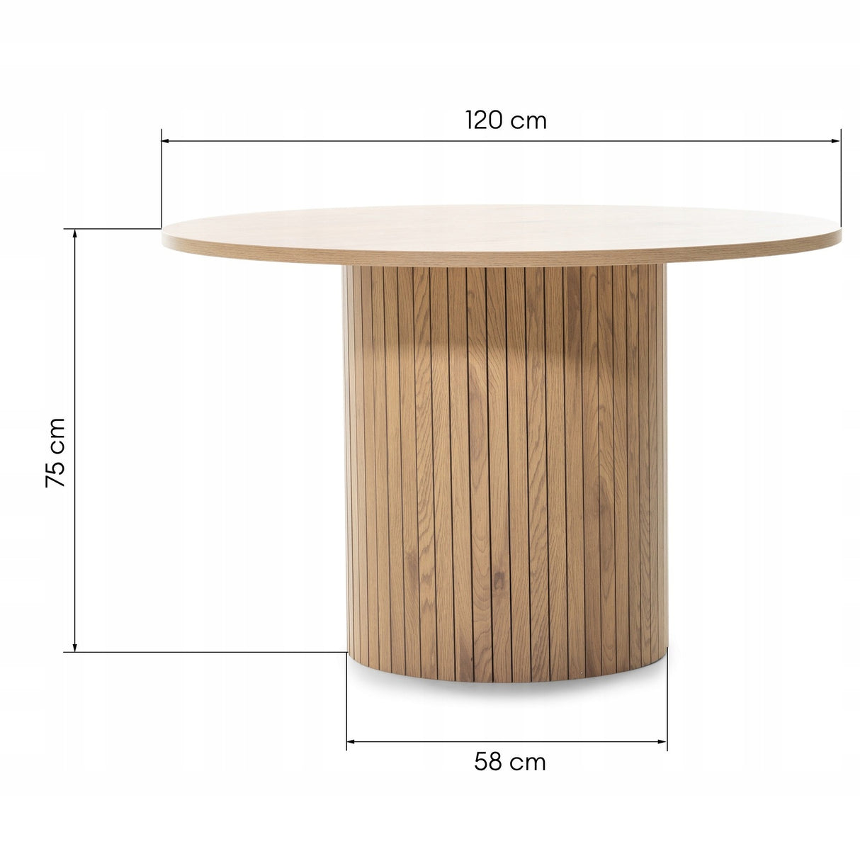 Stolik Kawowy z Lamelami Dekoracyjnymi Okrągły Dąb Płyta Melaminowa 120cm