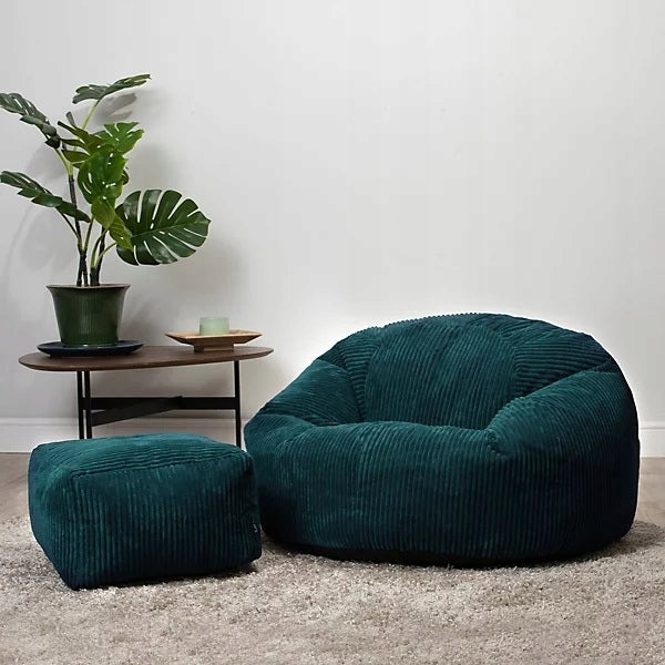 Pufa Worek Poves Kingston Cord Zielona Z Podnóżkiem 85x85x50cm Sztruksowy