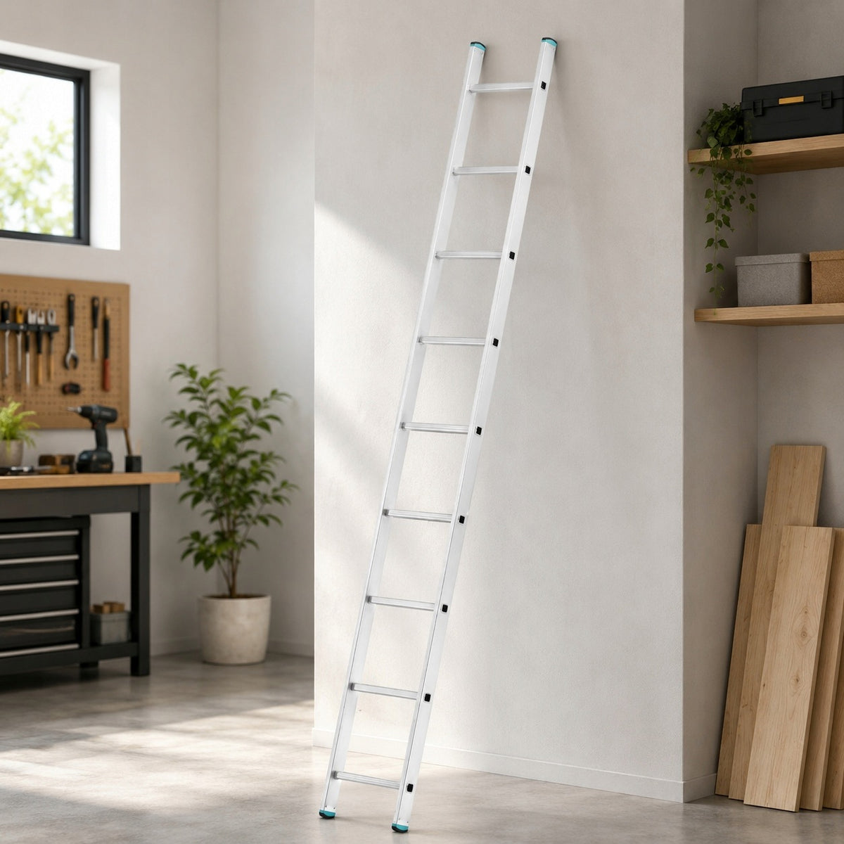 Drabina Aluminiowa Przystawna Mocna TUV 1x9 - 2,56m + Hak do Drabiny GRATIS
