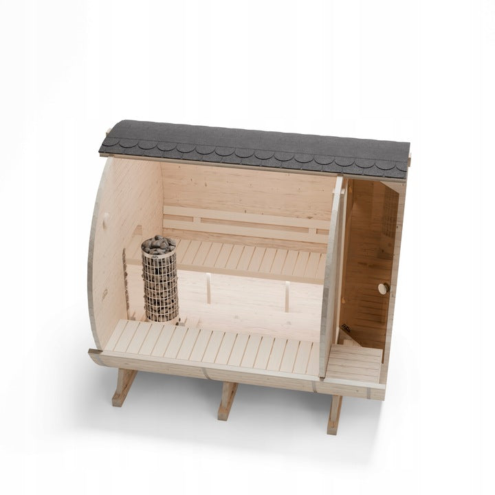 Sauna Ogrodowa Beczka 240 cm z Piecem HARVIA PC90 i Balią Szwedzkie Drewno
