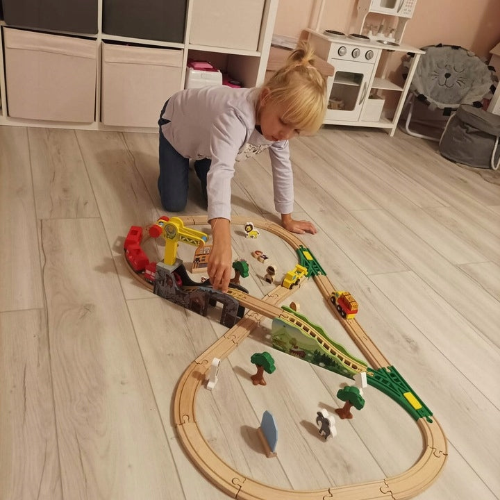 Drewniana Kolejka na Baterie Ogromna Tor Pociąg Wagony 3,2m dla Dzieci
